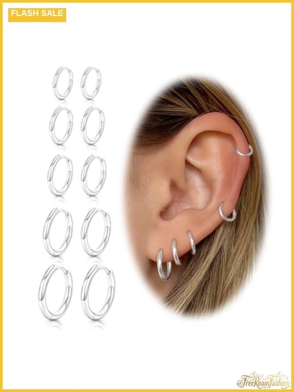 14k Gold Plated Sterling Silver Hoop Earrings Set Hypoallergenic Small Huggie